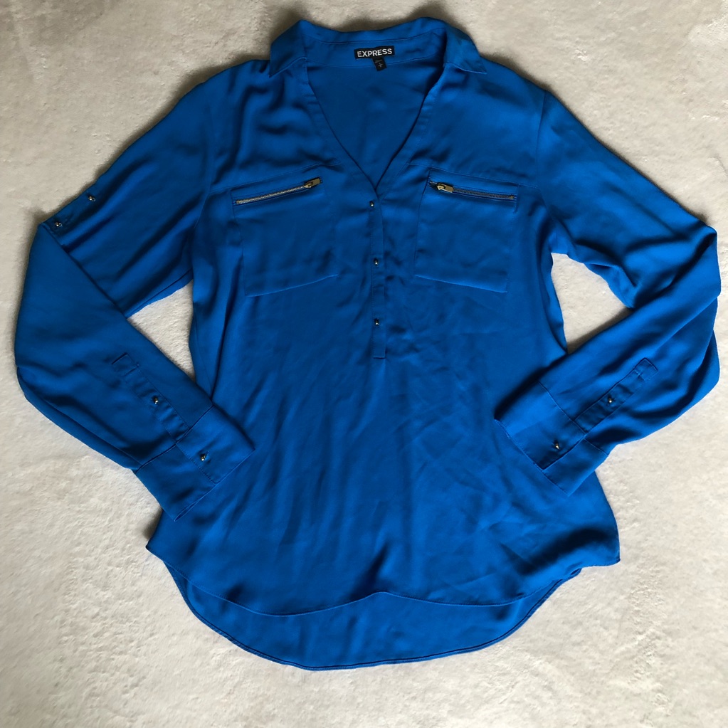 Express Blue Button Down Blouse